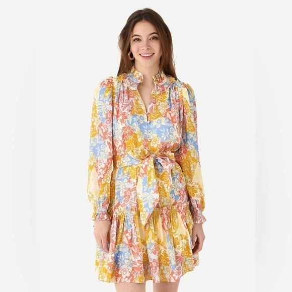 Hunter Bell Blakely Long Sleeve Silk Dress in Colorful Flower Patchwork, Medium - Picture 10 of 10